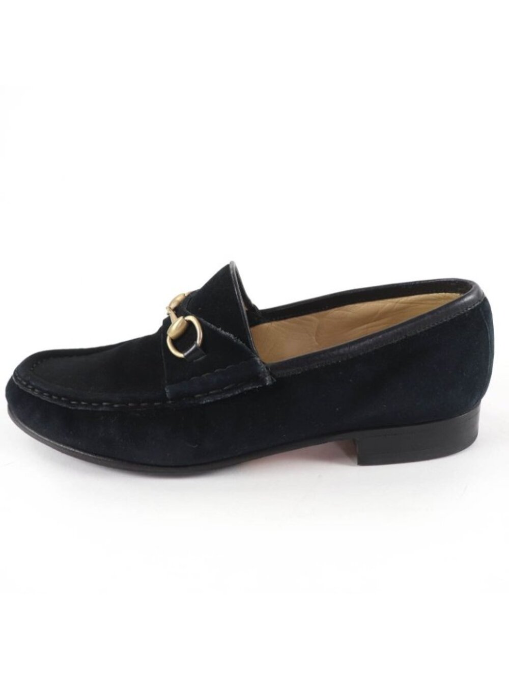 Gucci Vintage Horsebit Suede Leather Loafers Black Gold 6 - Picture 4 of 12